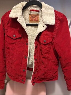 Levi's Red Corduroy Sherpa-Lined Trucker Jacket